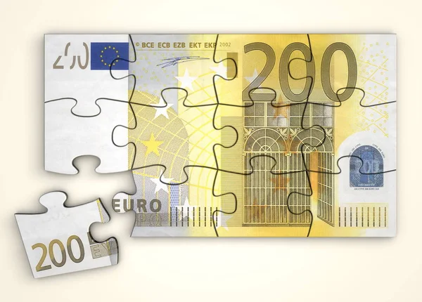 200 Euro Bankjegy Puzzle Felülnézet — Stock Fotó