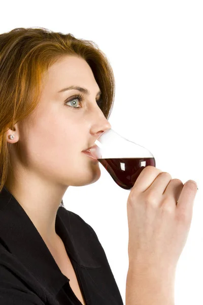 Young Woman Drinking Glass Red Wine — Stock Photo, Image