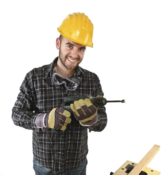 Handyman Aislado Pie Con Electricidad — Foto de Stock