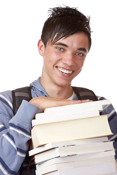 Retrato Jovem Bonito Estudante Segurando Livros — Fotografia de Stock