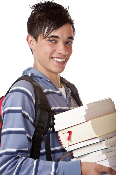 Προσωπογραφία Του Νεαρού Και Όμορφου Φοιτητή Που Κρατά Βιβλία — Φωτογραφία Αρχείου