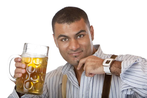 Jovem Segurando Completo Oktoberfest Cerveja Stein Mão — Fotografia de Stock