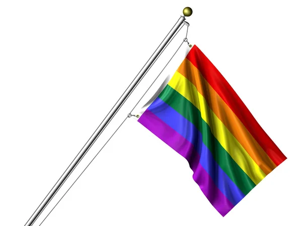 Lgbtの動きを表す虹の旗の詳細な3Dレンダリングクローズアップ フラグは 詳細な現実的なファブリックテクスチャを持っています — ストック写真