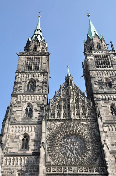 Ocidental Fachada Lorenz Igreja Nuremberg — Fotografia de Stock