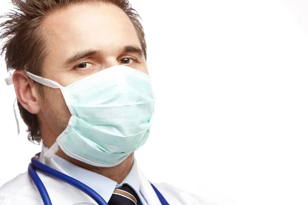 Medico Sicuro Con Maschera Stetoscopio — Foto Stock