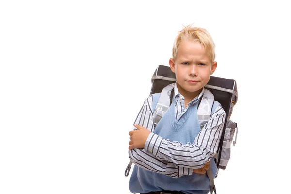 Child Looks Angry First Schoolday — Stock Photo, Image