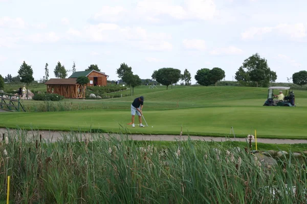 Golfpark Strelasund Golfer Putts — Stockfoto