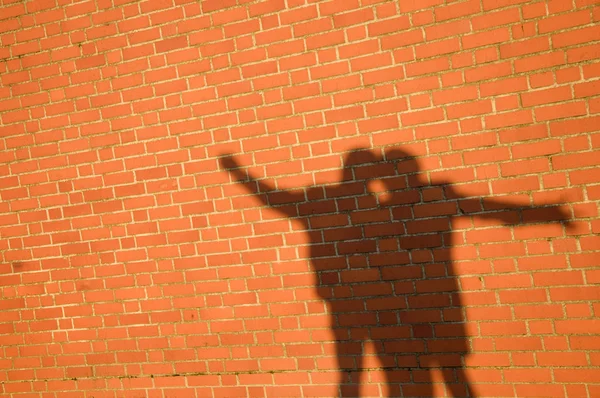 Silhouette Couple Sur Mur Briques — Photo