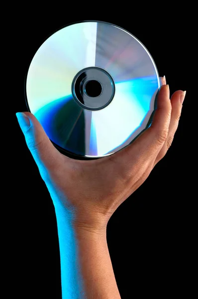 Womans Hand Holding Compact Disc — Stock Photo, Image