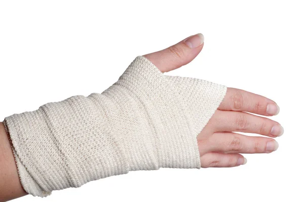 Horisontell Bild Kvinnlig Bandagerad Hand — Stockfoto