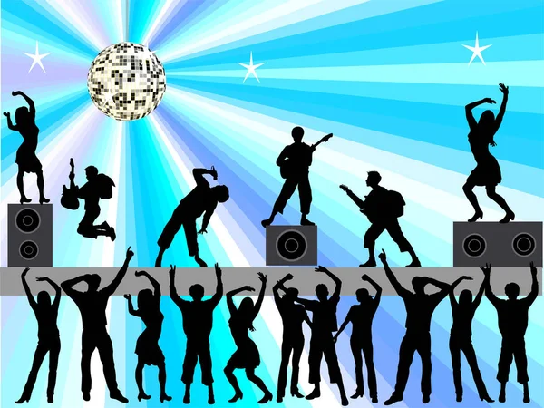 Boy Band Con Discoteca Palla Silhouette — Foto Stock