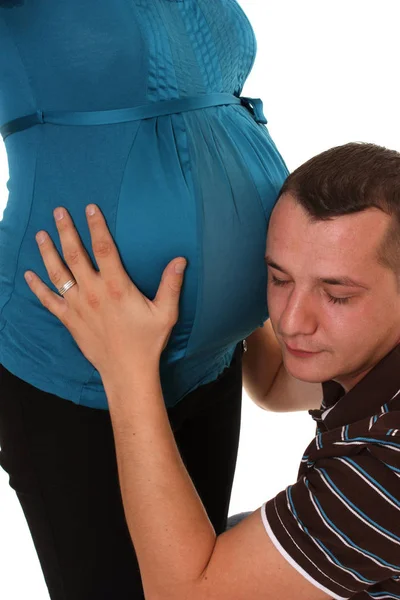 Zwangere Vrouw Die Handen Vasthoudt — Stockfoto