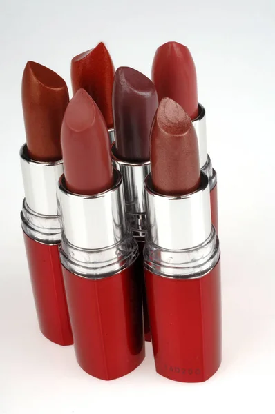 Set Red Lipsticks White Background — Stock Photo, Image