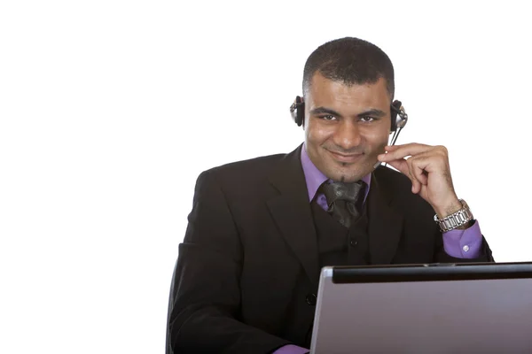 Operatore Call Center Con Visore Espresso Felicità — Foto Stock