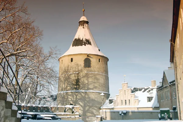 Wieża Altenburgu Zimą Śniegiem — Zdjęcie stockowe