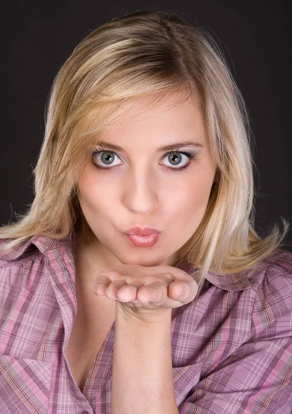 Portrait Beautiful Blonde Woman Long Hair — Stock Photo, Image