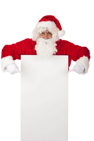 Santa Claus Señala Con Dedo Los Anunciantes Especiales Navideños — Foto de Stock