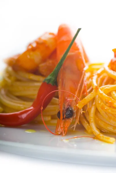 Pasta Spicy Shrimps — Stock Photo, Image
