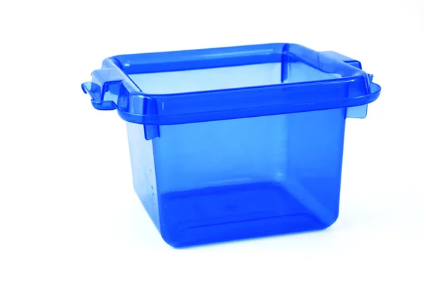 Niebieski Plastikowy Pojemnik Izolowany Białym Tle — Zdjęcie stockowe