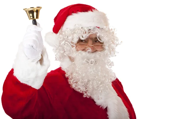 Old Happy Santa Claus Ringing Christmas Bell — Stock Photo, Image