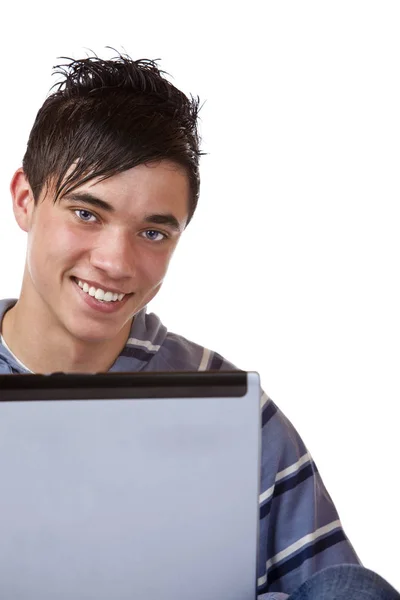 Junge Hübsche Studentin Arbeitet Computer Laptop — Stockfoto