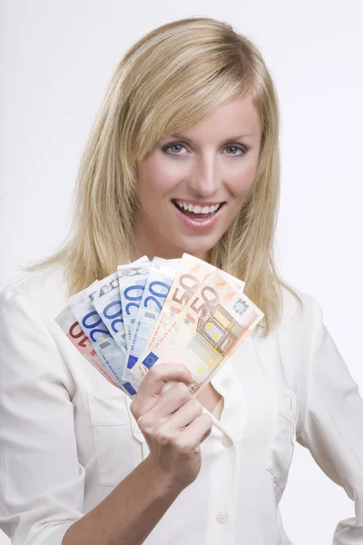 Erfolgreiche Geschäftsfrau Hält Euro Nein — Stockfoto