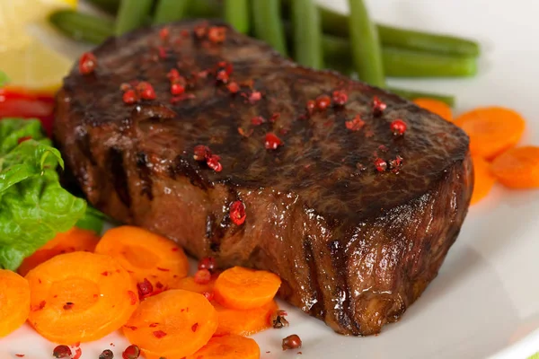 Bife Galo Carne Assada Com Pimenta Cenoura — Fotografia de Stock