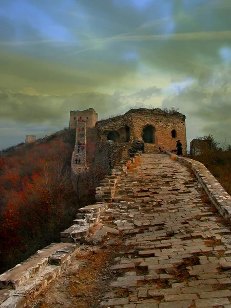 Montage Fotos Cielo Viene Sudor Pared Real China Porque Tiro — Foto de Stock