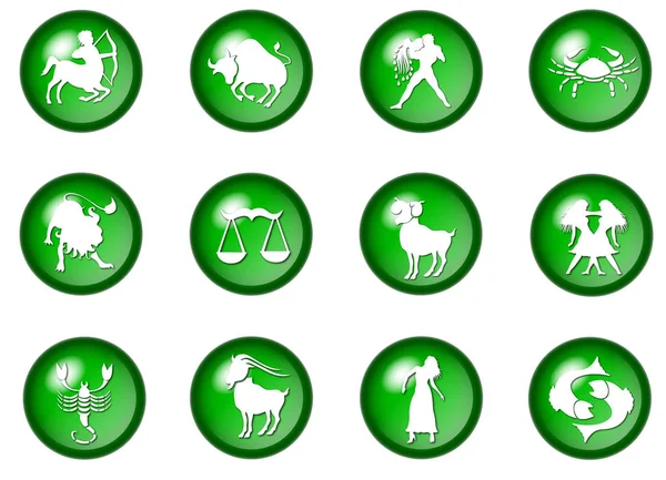 Zielone Przyciski Zodiaku Horoskop — Zdjęcie stockowe