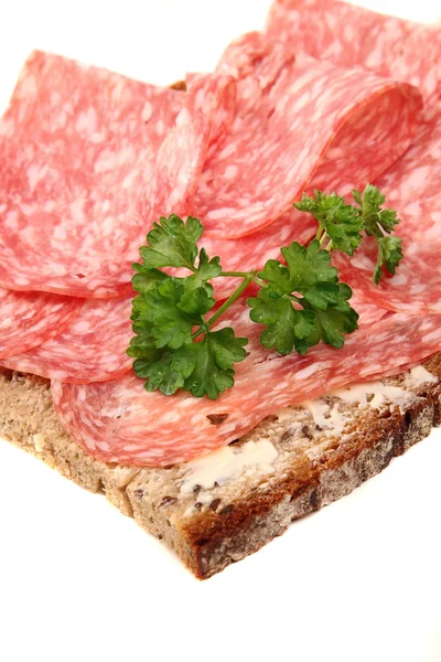 Conceito Alimentar Carne Salame Tempo Lanche — Fotografia de Stock