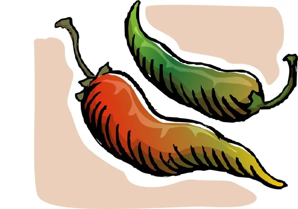 Ilustracja Zielonego Czerwonego Chili — Zdjęcie stockowe