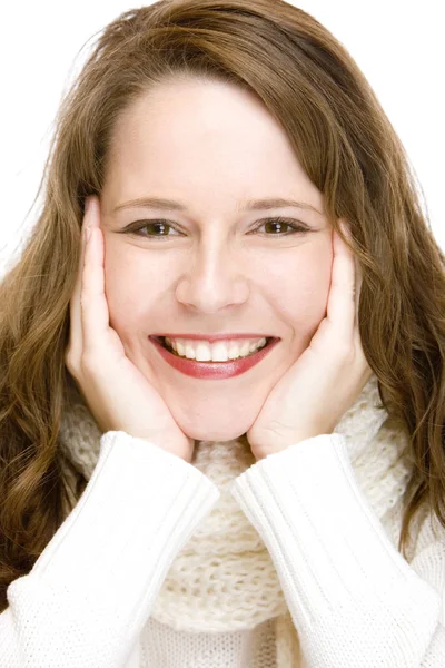 Young Attractive Woman Scarf Smiling Happy — Stock Photo, Image