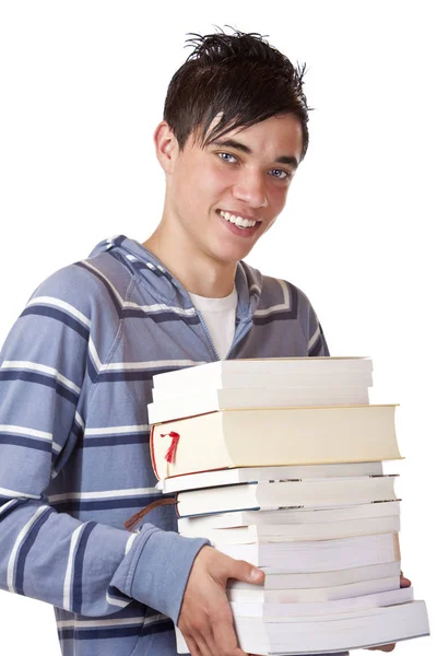 Προσωπογραφία Του Νεαρού Και Όμορφου Φοιτητή Που Κρατά Βιβλία — Φωτογραφία Αρχείου