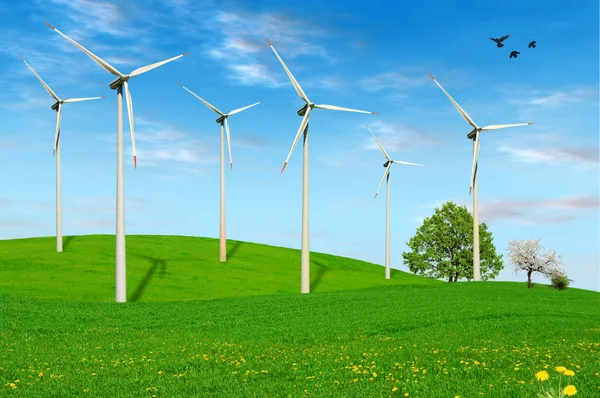 Turbiny Wiatrowe Alternatywna Energia Wiatrowa — Zdjęcie stockowe