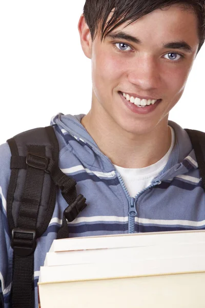 Портрет Молодого Красивого Студента Книгами Руках — стоковое фото