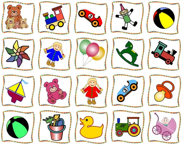 Marcas Com Brinquedos Coloridos — Fotografia de Stock
