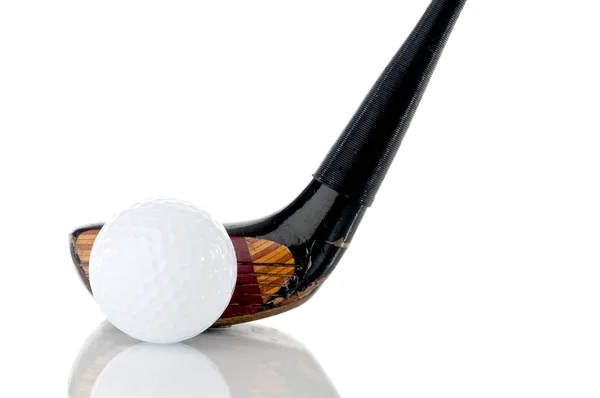 Horisontell Närbild Vit Golfboll Och Klubb Reflekterande Vit — Stockfoto