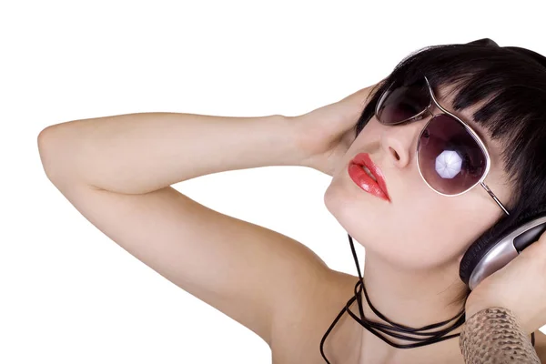 Mujer Con Auriculares Auriculares — Foto de Stock