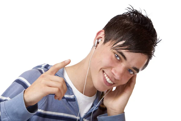Närbild Vackra Unga Manliga Lyssna Mp3 Musik — Stockfoto