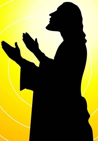 Silhouet Van Een Jezus Gekleurde Achtergrond — Stockfoto