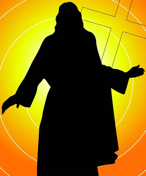 Silhouet Van Een Jezus Gekleurde Achtergrond — Stockfoto