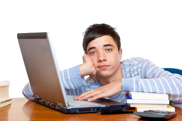 Giovane Frustrato Triste Maschio Studente Adolescente Imparare Sul Computer — Foto Stock