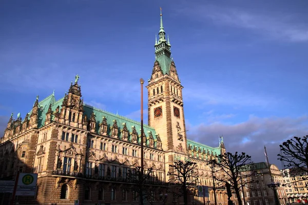 Hamburg Rathaus Στον Πρωινό Ήλιο — Φωτογραφία Αρχείου