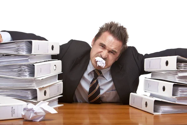 Stressed Business Man Frustrated Office Folder Sta — Stock Photo, Image