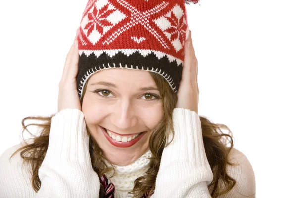 Young Attractive Smiling Woman Freezing Wears Cap Stock Image