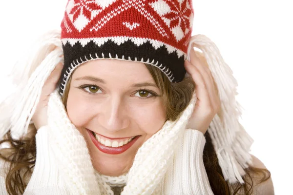 Happy Woman Cap Freezing Royalty Free Stock Images
