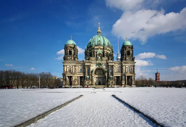 berlin cathedral in winter with snow