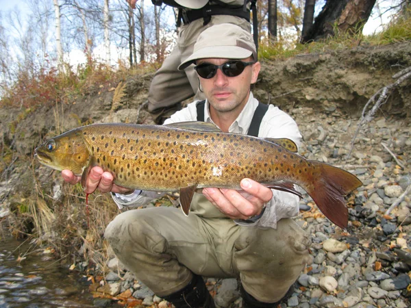 Pescatore Pesca Lago — Foto Stock