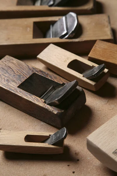 Scatola Legno Con Segatura Utensili Falegnameria Costruzioni — Foto Stock