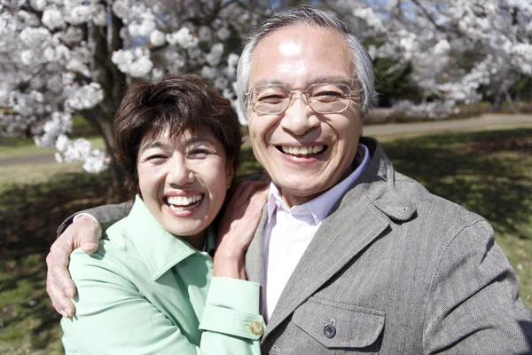 Portrait of Japanese senior couple smiling